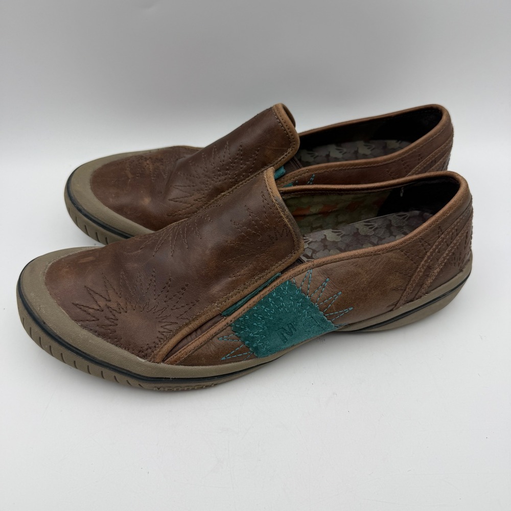Merrell Skynight Loafers Womens 9.5 Brown Leather Embroidered Slip On